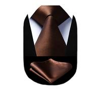 Enlision Men's 3.3" Solid Brown Silk Tie Pocket Square Formal Wedding Party Necktie & Handkerchief Set(Gift Box)- Multiple Color