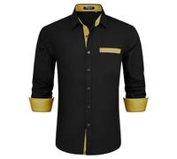 Enlision Mens Black Shirts Long Sleeve UK Wedding Shirts for Men England Plain Button Through Loose Fit for Casual Daily Festival Party XXL