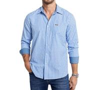 Enlision Mens Blue and White Checked Shirts Long Sleeve Casual Small Check Gingham Shirt Mens Chequered Plaid Tartan Top with Contrast Spread Collar for Famliy Holiday XXL