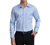 Enlision Mens Blue Shirt Non Iron 4-Way Stretch Long Sleeve Formal Dress Shirts Wrinkle Free Button Down for Men Business Wedding Office Regular Fit with Pocket XL