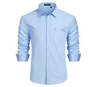 Enlision Mens Blue Shirts Long Sleeve UK Wedding Shirts for Men England Plain Button Through Loose Fit for Casual Festival Party XXL