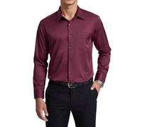 Enlision Mens Burgundy Shirt Long Sleeve Non Iron 4-Way Stretch Shirts for Men Business Formal Wedding Regular Fit Button Down Wrinkle Free with Pocket M