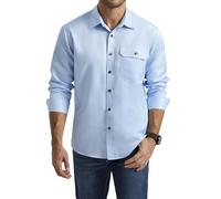Enlision Men's Casual Long Sleeve Shirts Light Blue Button Down Chambray Shirt for Work with Pocket 3XL