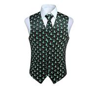 Enlision Men's Christmas tree pattern Waistcoat Festive Happy Waistcoats Necktie Pocket Square Handkerchief Vest Suit Set XS-4XL Green