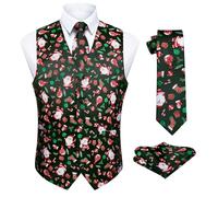 Enlision Men's Christmas Waistcoat Festive Fun Waistcoats Tie Pocket Square Set Santa Suit Vest Black 4XL