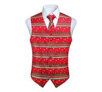 Enlision Men's Christmas Waistcoat Festive Happy Red Waistcoats Necktie Pocket Square Handkerchief Vest Suit Set XS-4XL Red