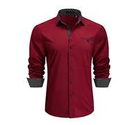 Enlision Men's Dress Shirts Long Sleeve Business Casual Shirt Regular Fit Button Up Shirts Red L