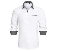Enlision Men's Dress Shirts Long Sleeve Formal Regular Fit Casual Button Up Shirt White M