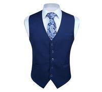 Enlision Men's Formal Party Wedding Cotton Waistcoat Solid Color Vest , Navy Blue-1, 3XL(Chest 54)