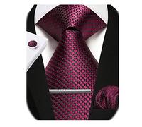 Enlision Men's Formal Ties Burgundy Paisley Necktie for Wedding Tie Set with Handkerchief Cufflinks and Clip