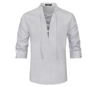 Enlision Men's Ghillie Shirt Long Sleeve Laca Up Medieval Renaissance Costume Men Classic Viking Pirate Tunic Light Grey 2XL