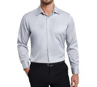 Enlision Mens Grey Long Sleeve Dress Shirt 4-Way Stretch Non Iron Button Down Shirts Wrinkle Free for Men Business Formal Wedding Regular Fit with Pocket M