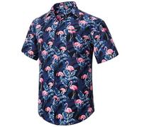 Enlision Mens Hawaiian Shirt Funky Flower Blue Flamingo Beach Casual Short Sleeve Summer Shirts with Pocket Pink XL
