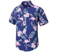 Enlision Mens Hawaiian Shirt Funky Flower Blue Flamingo Beach Casual Short Sleeve Summer Shirts with Pocket Pink L
