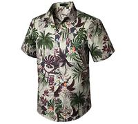 Enlision Mens Hawaiian Shirts Short Sleeve Summer Hawaiian Shirts for Men UK Tropical Floral Palmen Hawaii Shirts Cotton with Pocket for Casual Party Holiday 4XL Beige