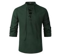 Enlision Mens Lace Up Linen Medieval Shirt for Halloween Cosplay Viking Pirate Renaissance Victorian Costume Army Green S