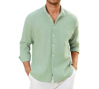 Enlision Mens Linen Shirts Long Sleeve Shirt Sage Green Henley Shirts Cotton Button Down Summer Shirt Casual Beach Holiday Party with Pocket 3XL