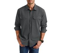 Enlision Men's Long Sleeve Shirt Casual Hard-Wearing Charcoal Grey Shacket Overshirt with Double Flap Pockets L