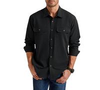 Enlision Mens Long Sleeve Shirts Causal Work Shirt Hard-Wearing Black Cargo Shacket with Double Flap Pockets 3XL