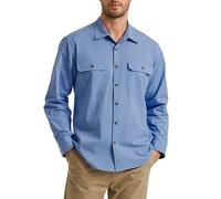Enlision Mens Long Sleeve Shirts Causal Work Shirt Hard-Wearing Cargo Dusty Blue Shacket Overshirt with Double Flap Pockets M