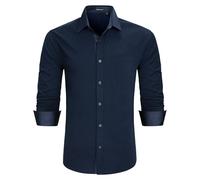 Enlision Mens Navy Blue Shirts Long Sleeve UK Wedding Shirts for Men England Plain Button Through Loose Fit for Casual Daily Festival Party XXL