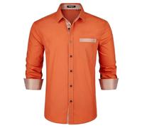 Enlision Mens Orange Shirts Long Sleeve UK Wedding Shirts for Men England Plain Button Through Loose Fit for Casual Daily Festival Party XXL