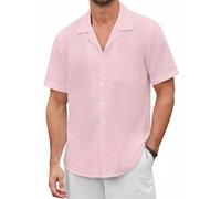 Enlision Mens Pink Shirt Short Sleeve Casual Summer Beach Shirts for Men Regular Fit Button Down Shirt with Pocket S