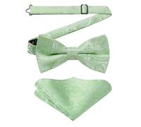 Enlision Men's Pre-tied Bow Tie Set Paisley Jacquard Sage Green Bow ties and Pocket Square for Wedding Party