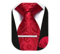 Enlision Mens Red Paisley Tie Pocket Square with Tie Clip Necktie and Handkerchief Pin Sets for Business and Wedding