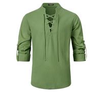 Enlision Mens Shirt Long Sleeve Laca Up V Neck Medieval Clothing Men's Cotton Classic Scottish Jacobite Ghillie Kilt Linen Shirts Army Green XL