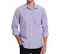 Enlision Mens Shirt Long Sleeve Smart Casual Plaid Check Work Shirts for Men Gingham Country Overshirt Button Down Top with Pocket Regular Fit, Red Blue White, 4XL