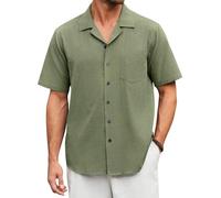 Enlision Mens Short Sleeve Green Linen Casual Summer Beach Button Down Shirts for Men with Pocket Regular Fit 4XL