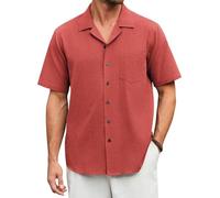 Enlision Mens Short Sleeve Linen Shirts Casual Button Down Orange Shirt Men Lightweight Summer Beach Shirt with Pocket Regular Fit M