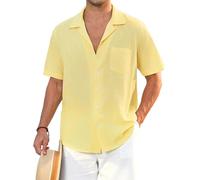 Enlision Mens Short Sleeve Linen Shirts Casual Button Down Yellow Shirt Men Lightweight Summer Beach Shirt with Pocket Regular Fit S