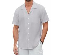 Enlision Mens Short Sleeve Shirts Casual Linen Summer Beach Button Down Shirt for Men with Pocket Light Grey M