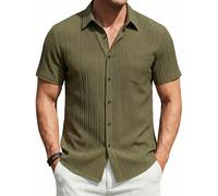 Enlision Mens Short Sleeve Shirts Pleated Button Down for Casual Summer | Anti-wrinkle Lightweight Breathable Easy Care Soft Textured Plain Smart Regular Fit Beach Vacation Holiday Wedding Travel