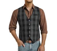 Enlision Mens Waistcoats Check Tweed Wool V Neck Vintage Navy Waistcoats for Men Formal Casual Regular Fit Tuxedos Wedding XL