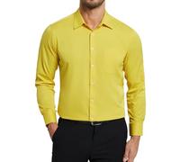 Enlision Mens Yellow Shirt Non Iron 4-Way Stretch Long Sleeve Formal Dress Shirts Wrinkle Free Button Down for Men Business Office Regular Fit with Pocket 4XL