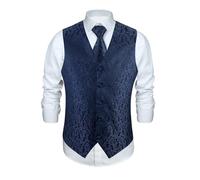 Enlision Paisley Waistcoats for Men Navy Blue Wedding Waistcoat Tie Pocket Square Jacquard Party Suit Vest Set L