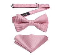 Enlision Pink Bow Ties for Men Pre-tied Bow Tie and Handkerchief Set Formal Wedding Bowtie with Pocket Square Dickie Bowties for Gents