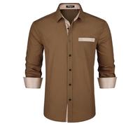 Enlision Shirts for Men Adult Chocolate Taupe Formal Dress Shirts Long Sleeve Non Iron Buttoned Spread Collar for Suit Wedding Evening Dinner L