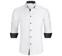 Enlision Shirts for Men Adult White Black Formal Dress Shirts Long Sleeve UK Non Iron Buttoned Spread Collar with Pocket for Suit Evening Dinner L