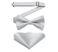 Enlision Silver Bow Ties for Men Pre-tied Bowtie and Pocket Square Set Dickie Bow Tie Handkerchief Wedding Adjustable Bowties with Gift Box