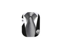 Enlision Silver Grey Ties for Men Wedding Plaid Tie and Handkerchief Cufflinks Set Formal Mens Grey Necktie and Pocket Square For Business Party