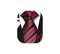 Enlision Striped Ties For Men Black and Red Tie Pocket Square Cufflinks Set Mens Necktie Handkerchief Set for Wedding Formal Business
