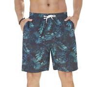 Enlision Swimming Shorts Men Summer Beach Shorts Mens Quick Dry Casual Holiday Swim Trunks Surf Boardshorts Black Leaf Hawaiian Tropical Printed Short Pants with Mesh Lining XXL