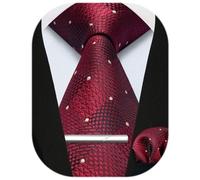 Enlision Ties for Men Check Mens Red Ties and Pocket Square with Tie Pin Burgundy Tartan Tie for Wedding Business,Red
