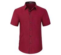 Enlison Men's Dress Shirt Short Sleeve Regular Fit Business Casual Formal Shirt Button Up Shirts Burgundy Red XXL