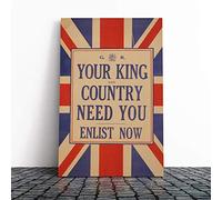 Enlist Now Vintage War Poster Canvas Print | Gallery Wrapped 30mm Frame Wall Art | 20x14 inches | Ready to Hang | Classic Picture | Living Room Bedroom Lounge Office