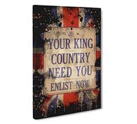 Enlist Now Vintage War Poster Canvas Print | Gallery Wrapped 30mm Frame Wall Art | 30x20 inches | Ready to Hang | Classic Picture | Living Room Bedroom Lounge Office